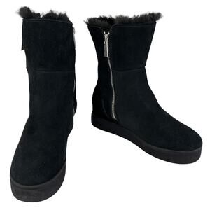 J/Slides Winnie Boots Double Zipper Faux Fur Lined Nubuck Black 8M
